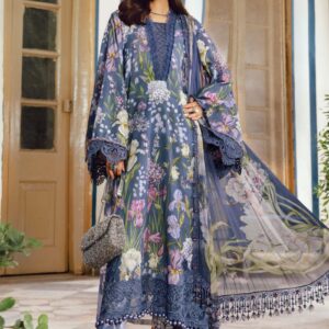 Navy Blue Lawn Suit with Chiffon Embroidered Dupatta