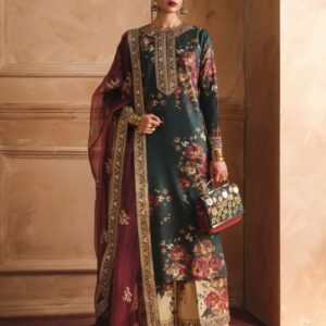 Floral design Embroidered lawm suit with organza Dupatta